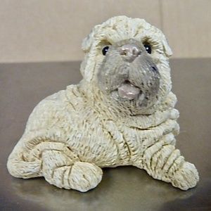 Sharpei Dog Stone Critter Littles Collectible Ceramic Figurine Vintage